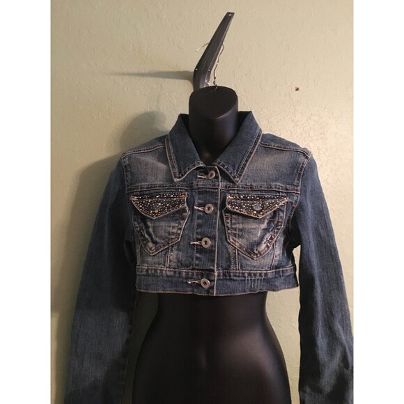 Americana Blues Denim Beaded Short Jean Jacket Size 5 - Picture 1 of 6